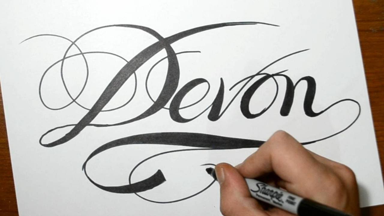 Sketching the Name Devon in Cool Calligraphy Script Writing