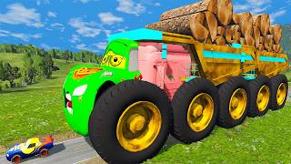 Giant LOGS DUMP TRUCK McQueen Eater VS Cars Lightning McQueen Escape Monster Beamng Drive #2 screenshot 5