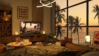 4K Summer Jazz In Cozy Bedroom | Smooth Piano Jazz Music for Relaxing, Chilling | Sunset Ambience