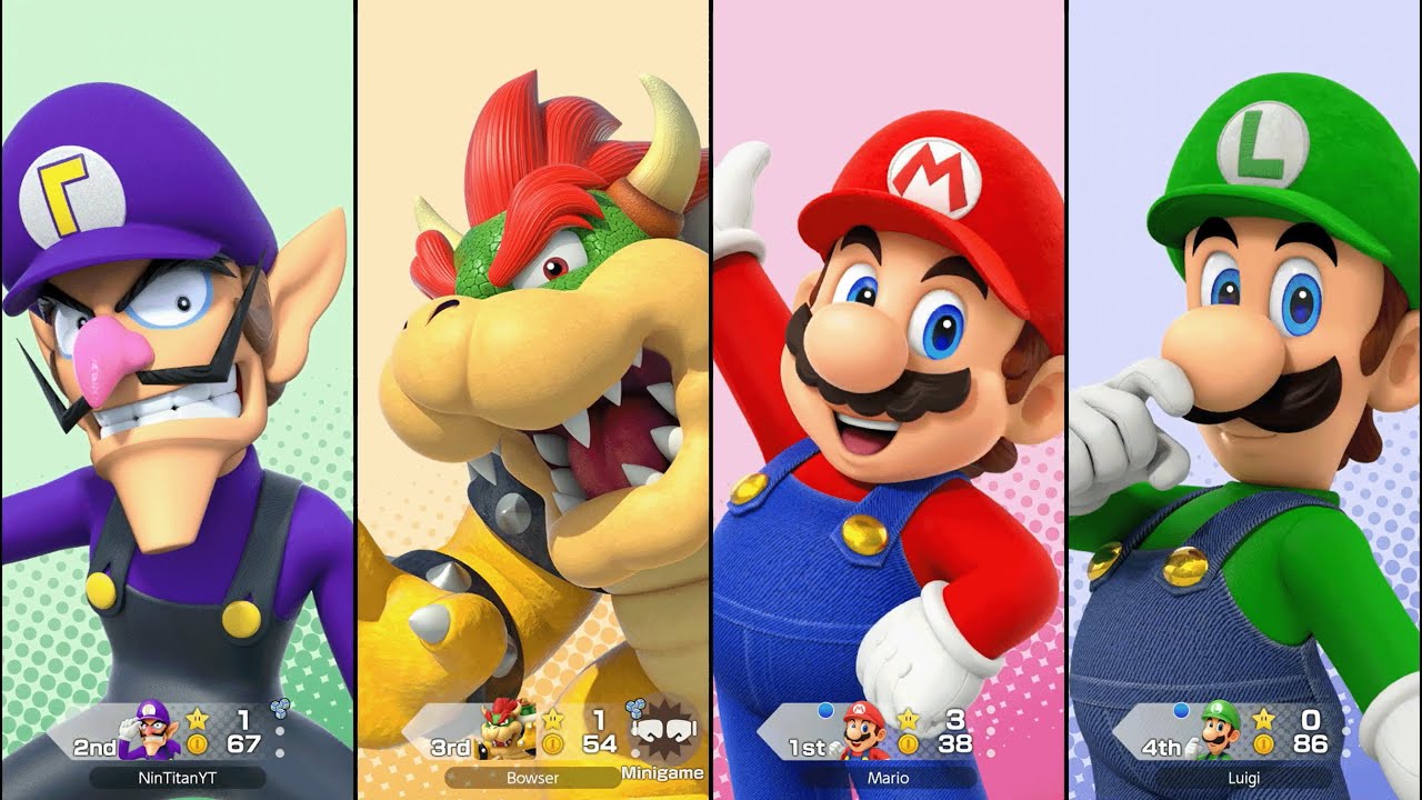 Super Mario Party Jamboree - Waluigi vs Mario vs Luigi vs Bowser - Roll'em Raceway Frenzy Mode
