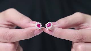 2 CT Oval Cut Ruby and Diamond Starburst Stud Earrings