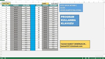 Microsoft Excelde Butik Otel ve Küçük Çaplı Oteller İçin Kayıt Programı