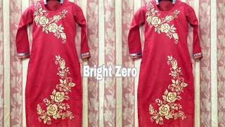 Golden Rose Painting On Kurti | floral painting | fabric painting | rose flower painting | painting