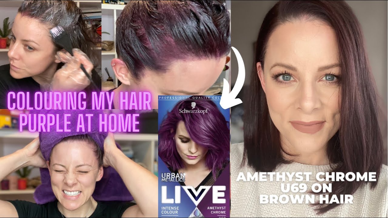 Colouring My Hair Amethyst Chrome Purple At Home | Schwarzkopf Urban  Metallics Live U69 On Brunette - Youtube