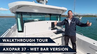 Walkthrough Tour of Axopar 37 Cross Cabin Wet Bar Version with 600hp Mercury Verado Engines!
