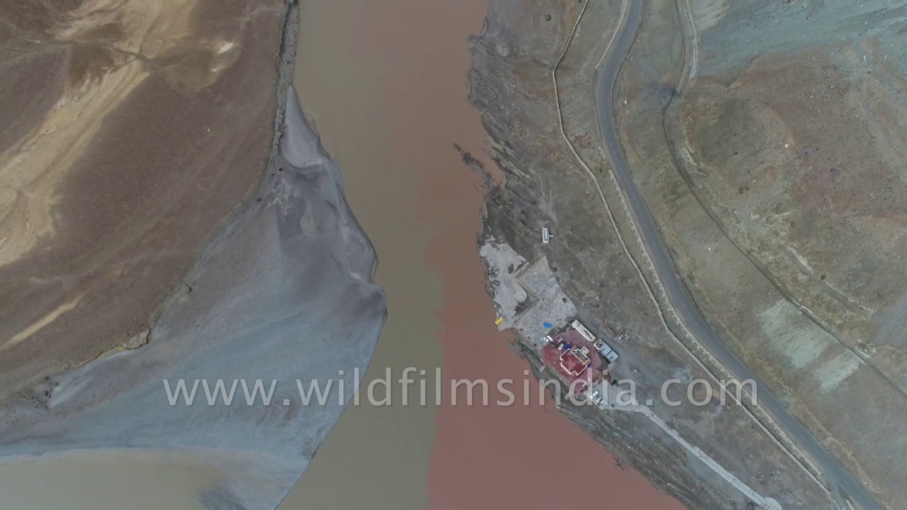 Confluence of Indus and Zanskar - Sangam in Ladakh - Aerial