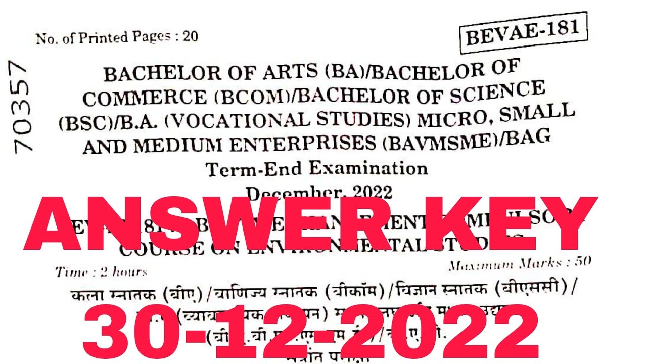 BEVAE 181 Answer Key 2022 Answer Key Of BEVAE 181 December 2022 Exam ...