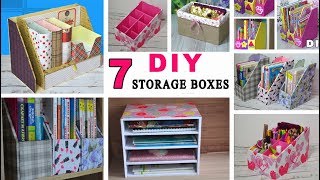 7 ideas diy storage boxes // cardboard desk organizers 