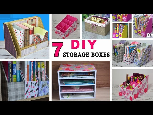 7 ideas diy storage boxes // cardboard desk organizers 