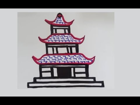 Japanese Temple Pagoda House Sketch Engraving Stock Vector - Illustration  of sketch, roof: 159934487