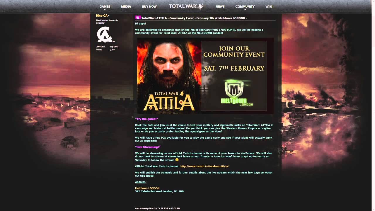 Total War: Attila - London Community event - 7th February