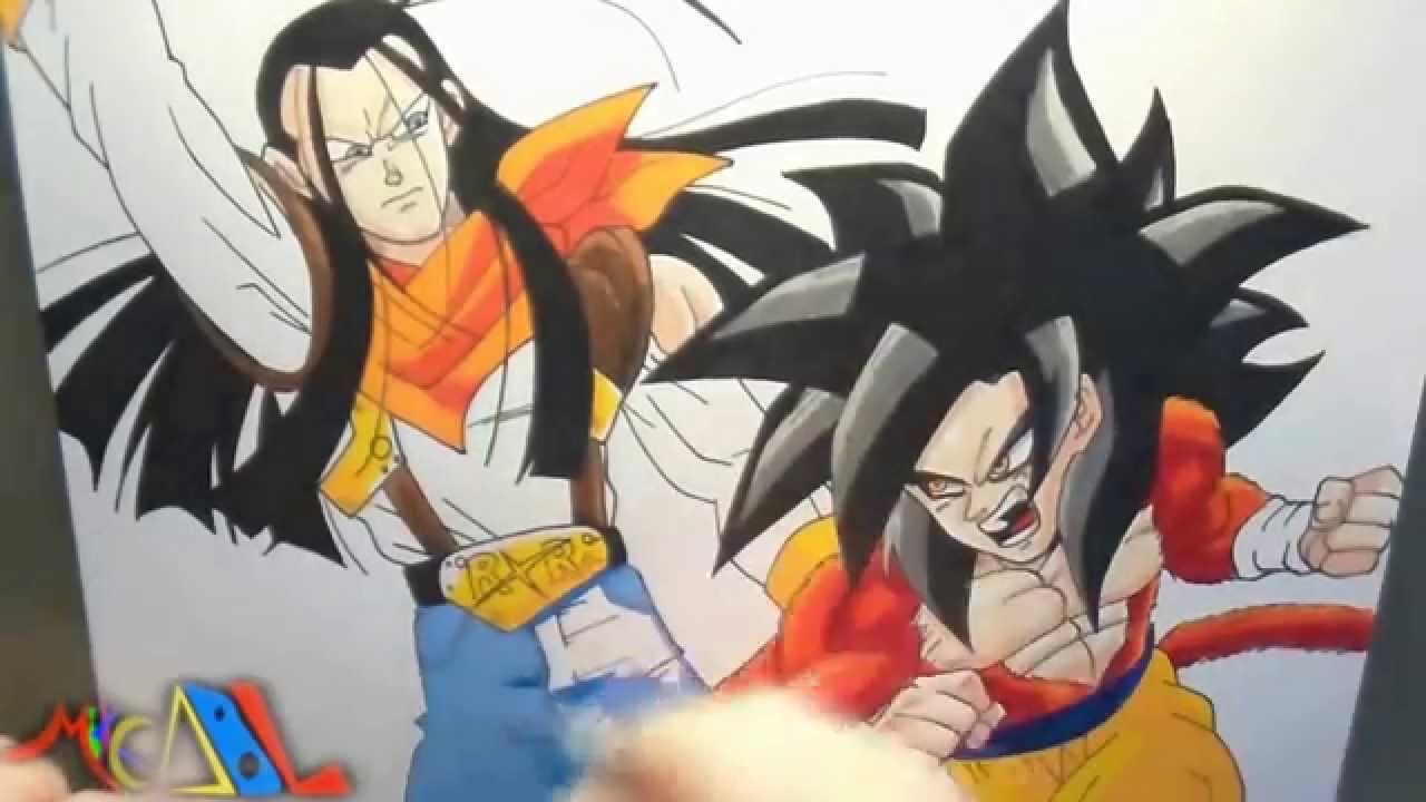 Dibujando a: Goku SSJ4 Vs Super Androide 17 - YouTube