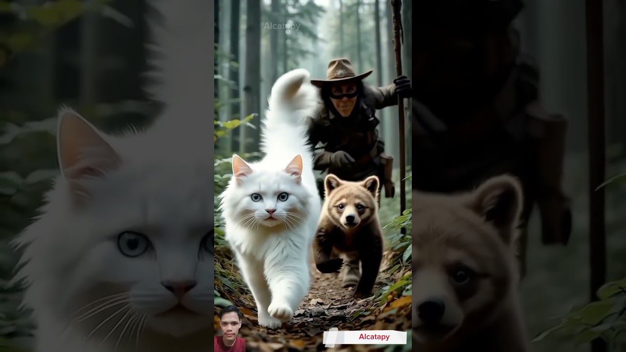 kind cat saves bear cub 