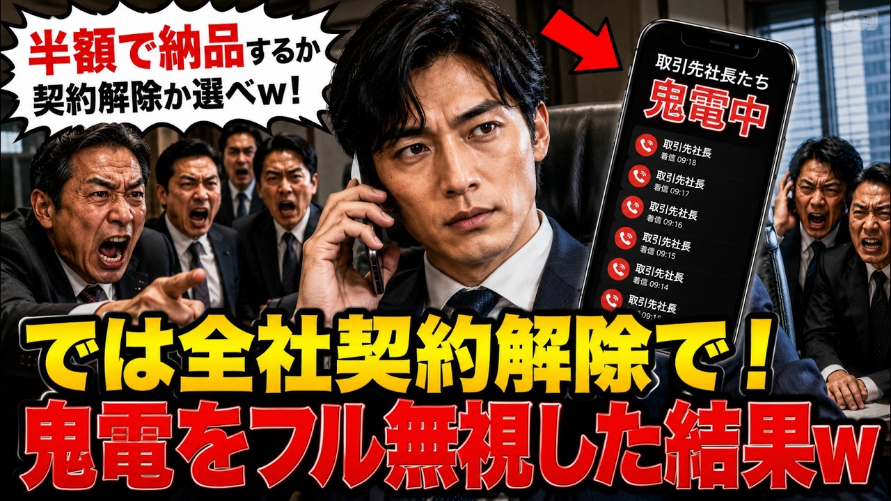 【アニメ】 父が急逝し新社長になった俺を契約解除で脅す取引先社長たち「半額で納品するか契約解除か選べw!」俺「では全社契約解除で!」社長たちの鬼電をフル無視した結果w【感動する話】