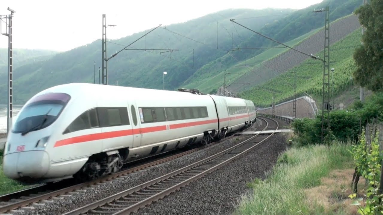 Züge nördlich von Boppard, ICE-T BR411, CB Rail E186, Railpool BR185, 2x BR101, 152, 2x BR460