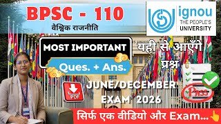BPSC 110 | वैश्विक राजनीति | Global Politics | Bpsc 110 Most Important Question and Answer