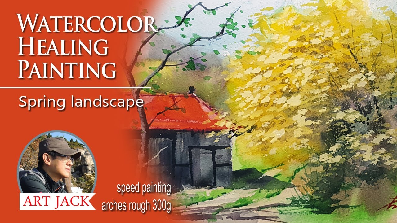 Watercolor foundation landscape painting | Spring landscape easy ...