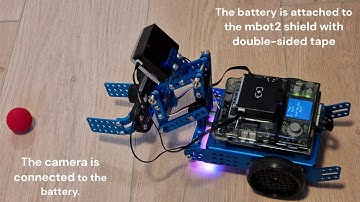 mbot2 robot with the smart camera and the robotic arm: Grab the red ball!