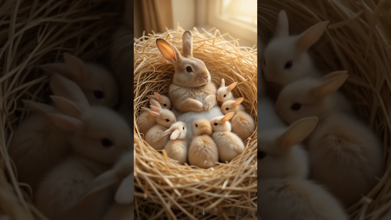Adorable Bunny Family in a Cozy Nest 🐰🥰 