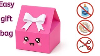 Origami paper box|How to make paper bag without glue|No glue paper craft|No glue paper bag