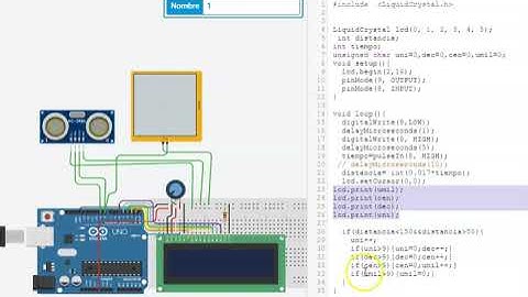 CONTADOR DE OBJETOS CON SENSOR DE ULTRASONIDO USANDO ARDUINO UNO SIMULADO EN TINKERCAD