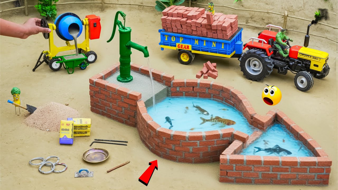 Diy Mini Tractor Builds Hand Pump | Brick Construction Project | Village Water Supply | @topminigear