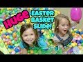 Stair Slide into HUGE Easter BASKET! Fun Treasure EGG hunt!