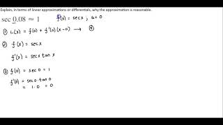 Math 1A 3.9.19 In terms of linear approximations or differentials, why is approximation reasonable.