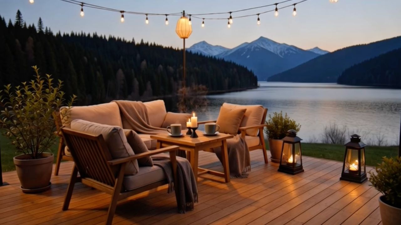 Lakeside Mountain Sunset 🌅 Soft Jazz & Cozy Outdoor Ambience for Relaxing.