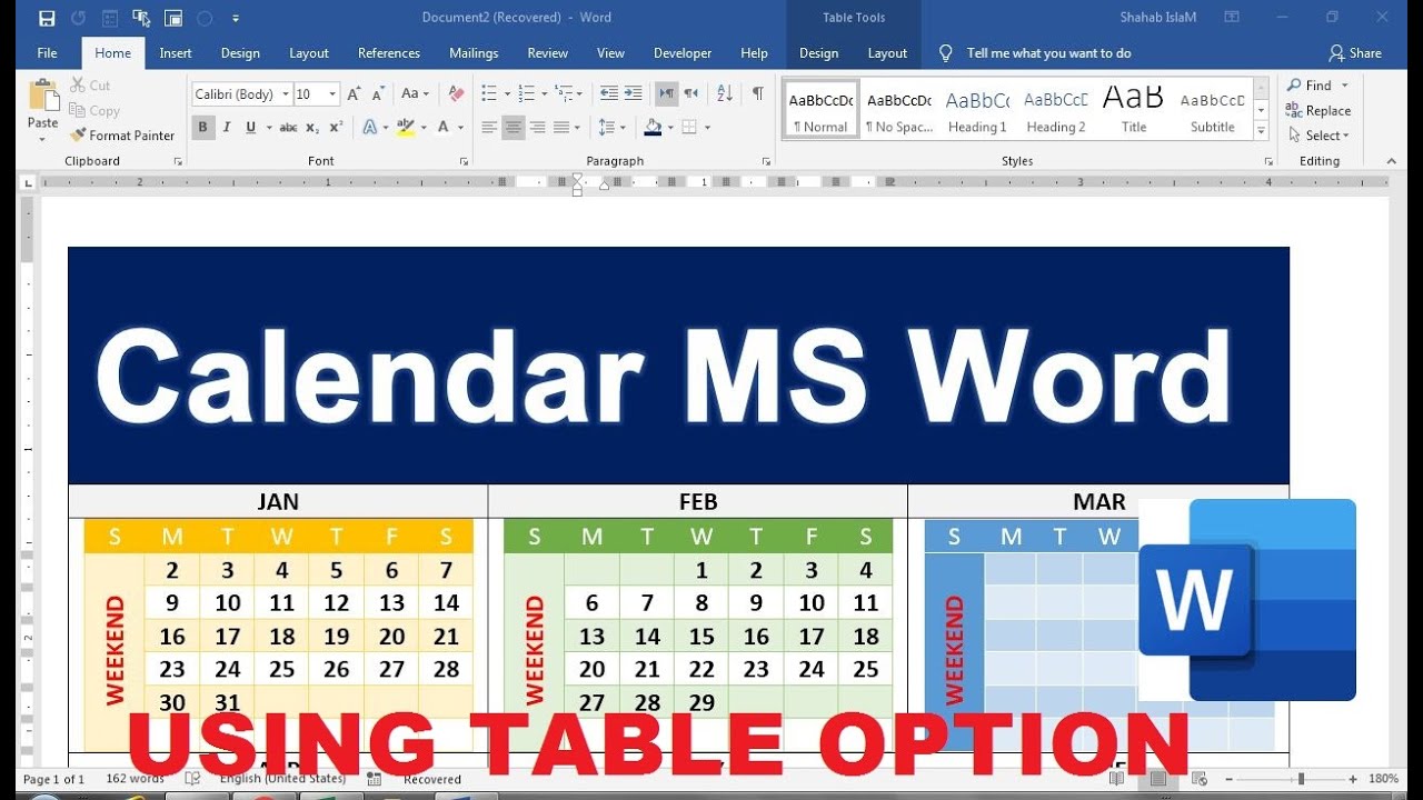 how to create a calendar in word with multiple months YouTube