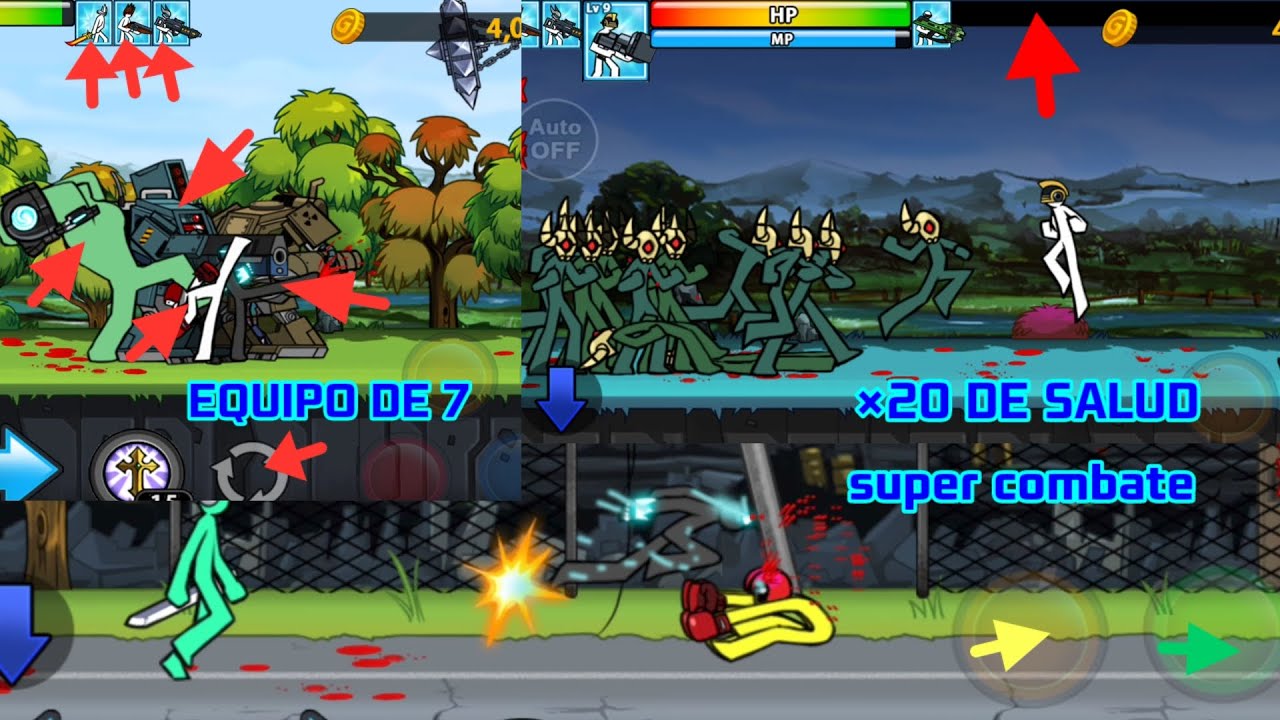 Como ser casi inmortal, equipo de 7, volar golpeando, armas potenciadas|Anger of stick 4