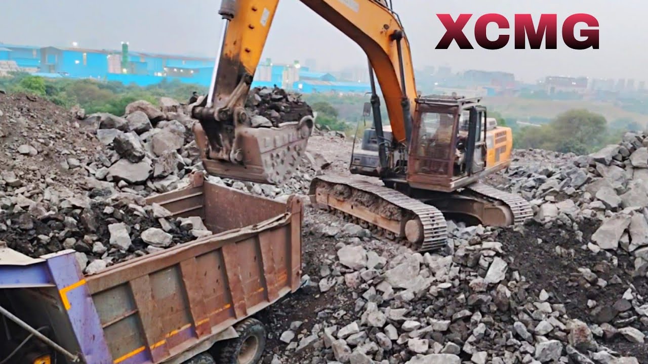 Boulder Loading Excavator Loading Dump Truck l Eicher Truck Load Boulder ll XCMG ...