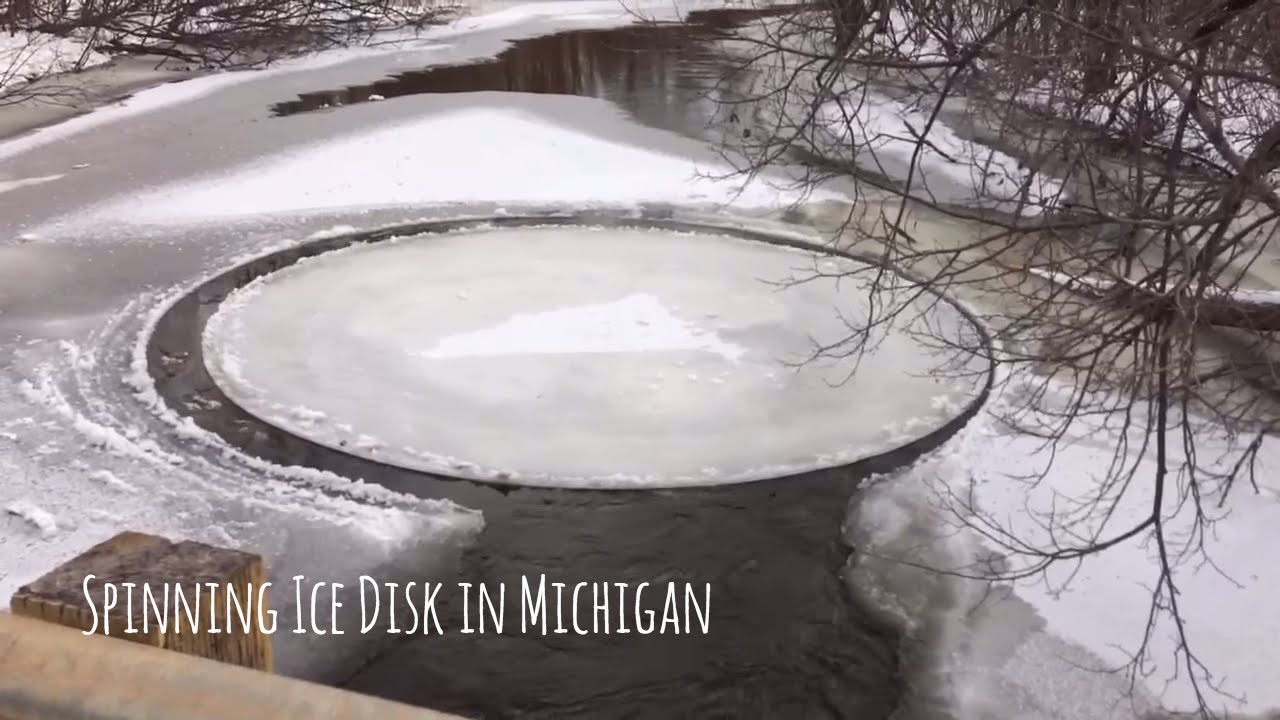 Spinning ice disk in Michigan's Pine River 