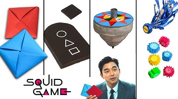 DIY ALL GAMES OF SQUIDGAME || How to make Ddakji  , Gonggi , Jegi , Spinning Top , Flying stone