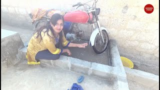 my village life, today washing my husband motor cycle by noreen bhabi