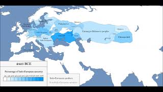 The history of spread of Indo-Europeans with the pertcentage of ancestry