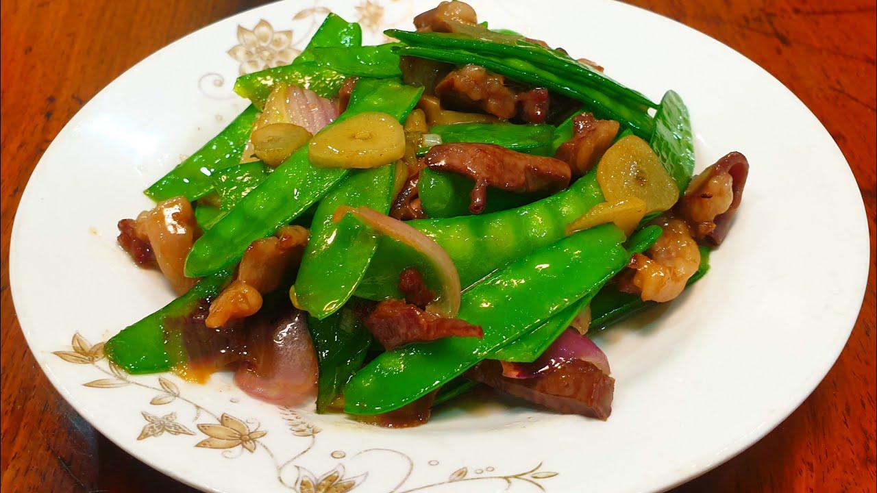 វិធីចម្អិនឆាសណ្តែកបារាំងបេះដូងជ្រូក How to cook Snow peas pork heart