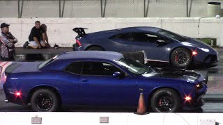 Scatpack Challenger vs Lamborghini Huracán 1/4 Mile Drag Race