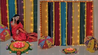 Simple &Quick Holi decoration ideas at home/ festival backdrop ideas/ Haldi Mehandi Set up