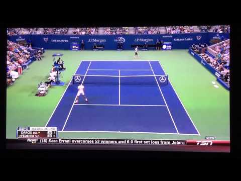 Federer plays a half-volley (SABR) return as commentators discuss it.