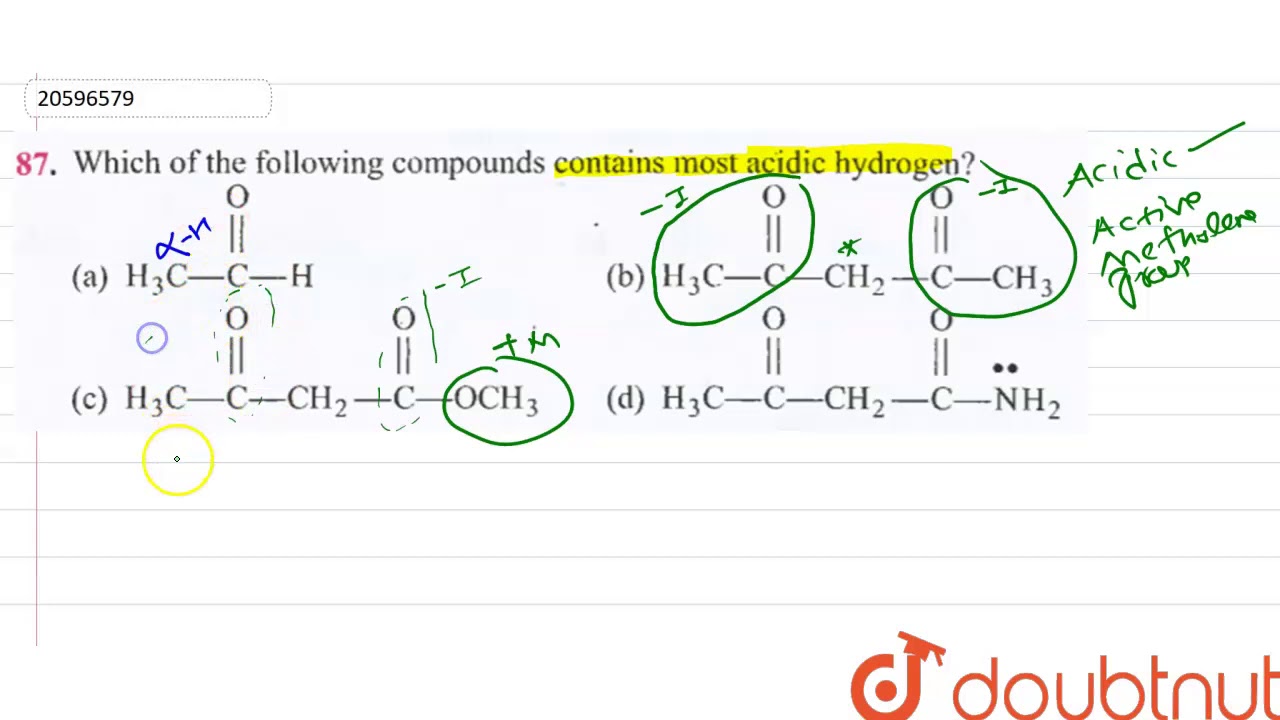 Which Of The Following Compounds Contains Most Acidic Hydrogen ? - Youtube Which Of The Following Compounds Contains Most Acidic Hydrogen ? - Youtube