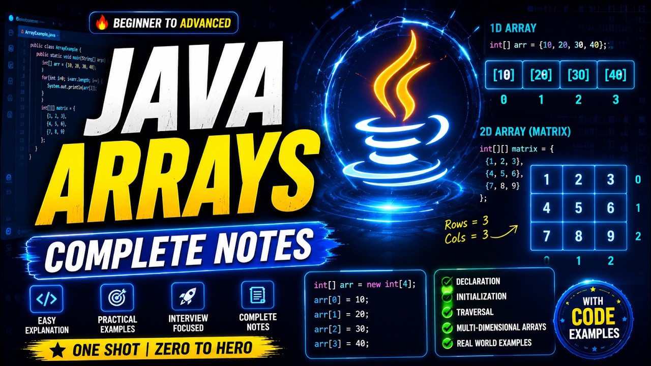 Learn Java Arrays Fast ⚡ Complete Notes + Practice - YouTube