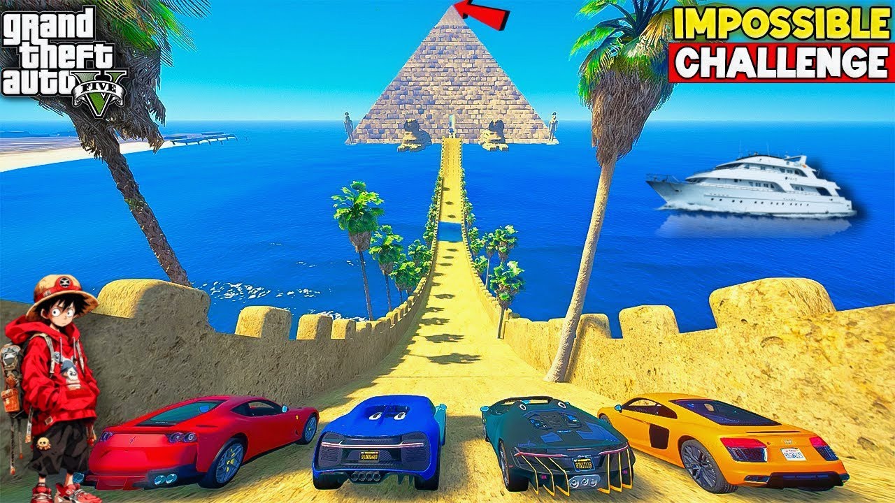 GTA5:Super cars vs EXTREME IMPOSSIBLE WATER PYRAMID RAMP JUMP CHALLENGE