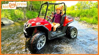Rescuing mom in woods with offroad truck trail ride. Educational how suspension works | Kid Crew
