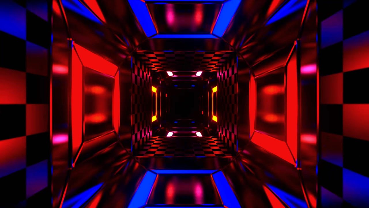 🔷 Заставка 4K – Неоновый Туннель с Яркими Цветами и Цифровой Шахматной Сеткой (Без Звука)