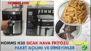 Homms H30 Sıcak Hava Fritözü L 7 Litre Geniş Hazneli Dokunmatik 8 Ön Ayarlı Airfryer İnox