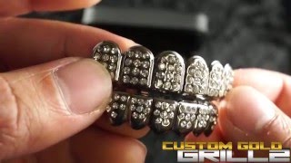 14k Totally Iced Out Gunmetal Grills by Custom Gold Grillz