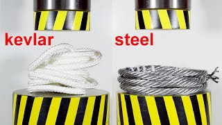 Hydraulic press vs ropes made of different materials Kevlar vs Steel