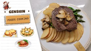 [with Sub] Genshin Impact foods cooking, Shrimps, Steak, Eggs screenshot 5