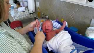 Connor's first sponge bath ...